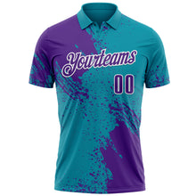 Laden Sie das Bild in den Galerie-Viewer, Custom Purple Teal-White 3D Pattern Design Abstract Brush Stroke Performance Polo Shirt
