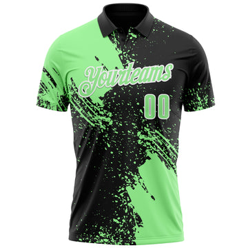 Custom Pea Green Black-White 3D Pattern Design Abstract Brush Stroke Performance Polo Shirt