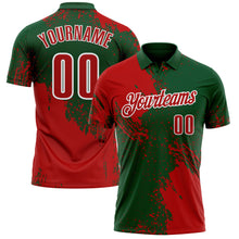 Laden Sie das Bild in den Galerie-Viewer, Custom Red Green-White 3D Pattern Design Abstract Brush Stroke Performance Polo Shirt