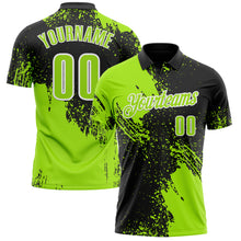 Load image into Gallery viewer, Custom Neon Green Black-White 3D Pattern Design Abstract Brush Stroke Performance Polo Shirt