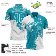 Charger l'image dans la galerie, Custom White Teal 3D Pattern Design Abstract Brush Stroke Performance Polo Shirt