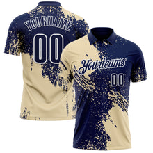 Laden Sie das Bild in den Galerie-Viewer, Custom Cream Navy-White 3D Pattern Design Abstract Brush Stroke Performance Polo Shirt