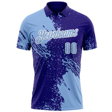 Загрузить изображение в средство просмотра галереи, Custom Light Blue Dark Purple-White 3D Pattern Design Abstract Brush Stroke Performance Polo Shirt