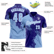 Загрузить изображение в средство просмотра галереи, Custom Light Blue Dark Purple-White 3D Pattern Design Abstract Brush Stroke Performance Polo Shirt
