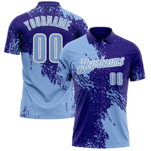 Загрузить изображение в средство просмотра галереи, Custom Light Blue Dark Purple-White 3D Pattern Design Abstract Brush Stroke Performance Polo Shirt