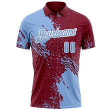 Загрузить изображение в средство просмотра галереи, Custom Light Blue Crimson-White 3D Pattern Design Abstract Brush Stroke Performance Polo Shirt