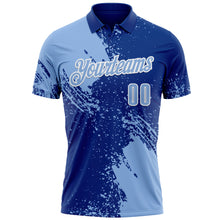 Laden Sie das Bild in den Galerie-Viewer, Custom Light Blue Royal-White 3D Pattern Design Abstract Brush Stroke Performance Polo Shirt