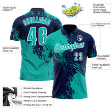 Загрузить изображение в средство просмотра галереи, Custom Aqua Navy-White 3D Pattern Design Abstract Brush Stroke Performance Polo Shirt