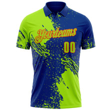 Загрузить изображение в средство просмотра галереи, Custom Neon Green Royal-Orange 3D Pattern Design Abstract Brush Stroke Performance Polo Shirt