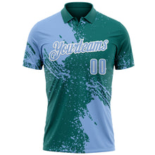 Загрузить изображение в средство просмотра галереи, Custom Light Blue Teal-White 3D Pattern Design Abstract Brush Stroke Performance Polo Shirt