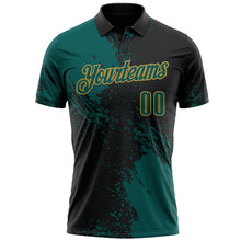 Загрузить изображение в средство просмотра галереи, Custom Midnight Green Black-Old Gold 3D Pattern Design Abstract Brush Stroke Performance Polo Shirt