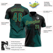 Загрузить изображение в средство просмотра галереи, Custom Midnight Green Black-Old Gold 3D Pattern Design Abstract Brush Stroke Performance Polo Shirt