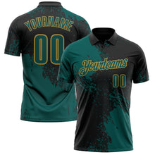 Загрузить изображение в средство просмотра галереи, Custom Midnight Green Black-Old Gold 3D Pattern Design Abstract Brush Stroke Performance Polo Shirt