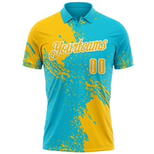 Load image into Gallery viewer, Custom Yellow Lakes Blue-White 3D Pattern Design Abstract Brush Stroke Performance Polo Shirt