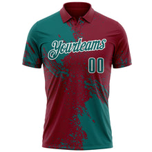 Load image into Gallery viewer, Custom Teal Crimson-White 3D Pattern Design Abstract Brush Stroke Performance Polo Shirt