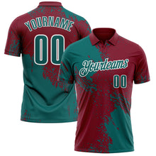 Load image into Gallery viewer, Custom Teal Crimson-White 3D Pattern Design Abstract Brush Stroke Performance Polo Shirt