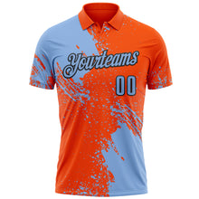 Laden Sie das Bild in den Galerie-Viewer, Custom Light Blue Orange-Black 3D Pattern Design Abstract Brush Stroke Performance Polo Shirt