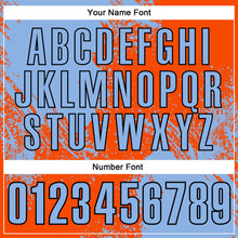 Laden Sie das Bild in den Galerie-Viewer, Custom Light Blue Orange-Black 3D Pattern Design Abstract Brush Stroke Performance Polo Shirt