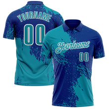 Load image into Gallery viewer, Custom Teal Royal-White 3D Pattern Design Abstract Brush Stroke Performance Polo Shirt