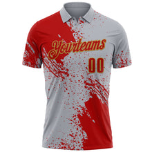 Laden Sie das Bild in den Galerie-Viewer, Custom Red Gray-Old Gold 3D Pattern Design Abstract Brush Stroke Performance Polo Shirt