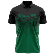 Load image into Gallery viewer, Custom Black Kelly Green 3D Gradient Square Shape Performance Polo Shirt