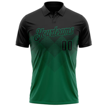 Custom Black Kelly Green 3D Gradient Square Shape Performance Polo Shirt