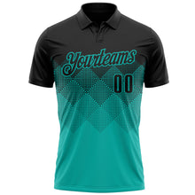 Load image into Gallery viewer, Custom Black Aqua 3D Gradient Square Shape Performance Polo Shirt