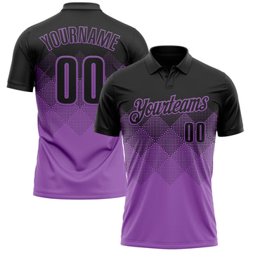 Custom Black Medium Purple 3D Gradient Square Shape Performance Polo Shirt