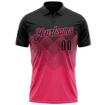 Custom Black Neon Pink 3D Gradient Square Shape Performance Polo Shirt