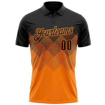 Custom Black Bay Orange 3D Gradient Square Shape Performance Polo Shirt