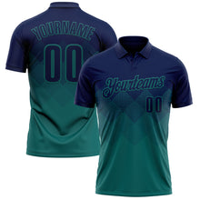 Загрузить изображение в средство просмотра галереи, Custom Navy Teal 3D Gradient Square Shape Performance Polo Shirt