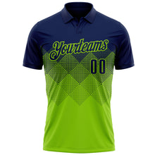 Загрузить изображение в средство просмотра галереи, Custom Navy Neon Green 3D Gradient Square Shape Performance Polo Shirt