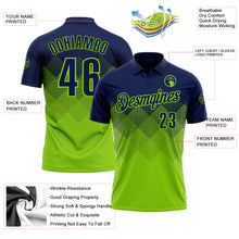 Загрузить изображение в средство просмотра галереи, Custom Navy Neon Green 3D Gradient Square Shape Performance Polo Shirt