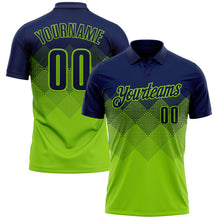 Загрузить изображение в средство просмотра галереи, Custom Navy Neon Green 3D Gradient Square Shape Performance Polo Shirt