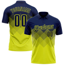 Загрузить изображение в средство просмотра галереи, Custom Navy Neon Yellow 3D Gradient Square Shape Performance Polo Shirt