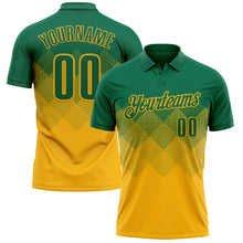 Load image into Gallery viewer, Custom Kelly Green Gold 3D Gradient Square Shape Performance Polo Shirt