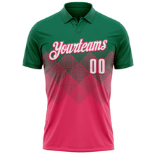 Load image into Gallery viewer, Custom Kelly Green White-Neon Pink 3D Gradient Square Shape Performance Polo Shirt