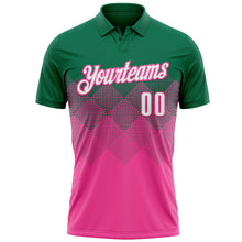 Load image into Gallery viewer, Custom Kelly Green White-Pink 3D Gradient Square Shape Performance Polo Shirt