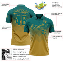 Charger l'image dans la galerie, Custom Teal Old Gold 3D Gradient Square Shape Performance Polo Shirt