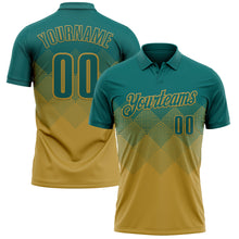 Charger l'image dans la galerie, Custom Teal Old Gold 3D Gradient Square Shape Performance Polo Shirt