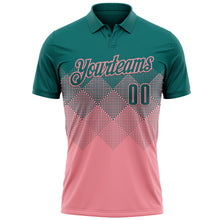 Charger l'image dans la galerie, Custom Teal Medium Pink 3D Gradient Square Shape Performance Polo Shirt