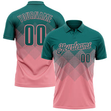 Charger l'image dans la galerie, Custom Teal Medium Pink 3D Gradient Square Shape Performance Polo Shirt
