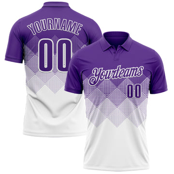 Custom Purple White 3D Gradient Square Shape Performance Polo Shirt