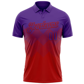 Custom Purple Red 3D Gradient Square Shape Performance Polo Shirt