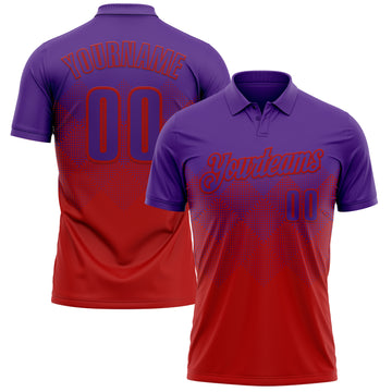 Custom Purple Red 3D Gradient Square Shape Performance Polo Shirt