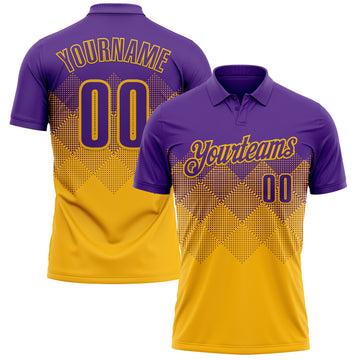 Custom Purple Gold 3D Gradient Square Shape Performance Polo Shirt