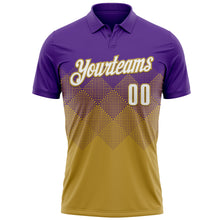 Load image into Gallery viewer, Custom Purple White-Old Gold 3D Gradient Square Shape Performance Polo Shirt