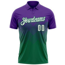 Laden Sie das Bild in den Galerie-Viewer, Custom Purple White-Kelly Green 3D Gradient Square Shape Performance Polo Shirt