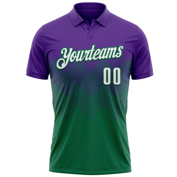 Custom Purple White-Kelly Green 3D Gradient Square Shape Performance Polo Shirt