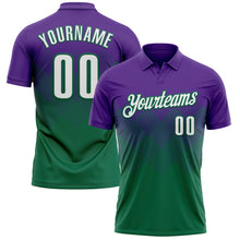 Laden Sie das Bild in den Galerie-Viewer, Custom Purple White-Kelly Green 3D Gradient Square Shape Performance Polo Shirt
